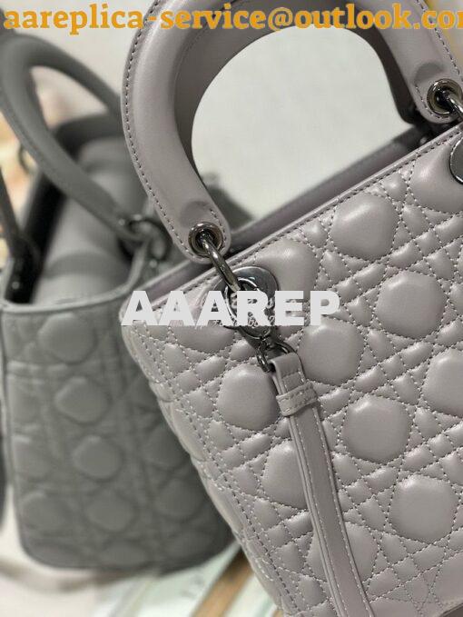 Replica Dior Medium Lady Dior Steel Grey Lambskin Cannage with Rutheni 8