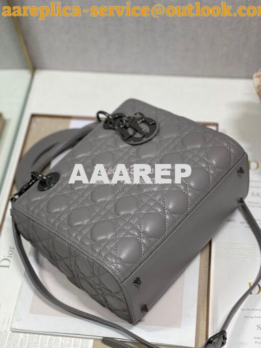 Replica Dior Medium Lady Dior Steel Grey Lambskin Cannage with Rutheni 9