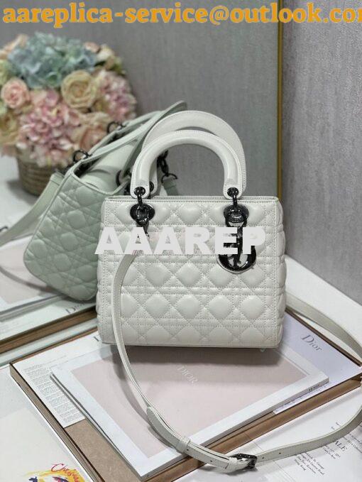 Replica Dior Medium Lady Dior Latte Lambskin Cannage with Ruthenium-Fi 2