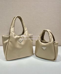 Replica Prada Medium padded Prada Soft nappa beige leather bag 1BG413