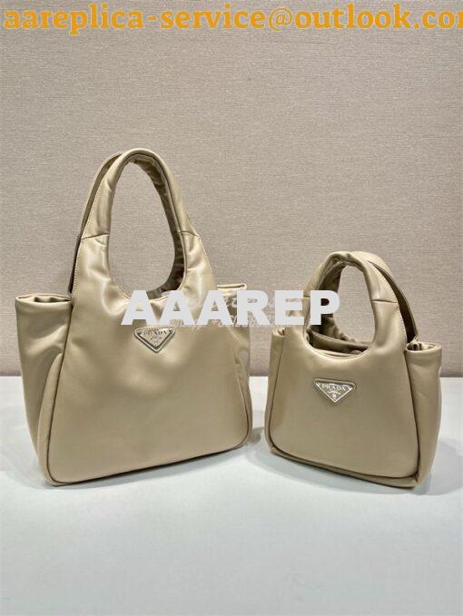 Replica Prada Medium padded Prada Soft nappa beige leather bag 1BG413