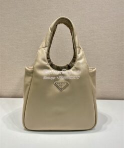 Replica Prada Medium padded Prada Soft nappa beige leather bag 1BG413 2