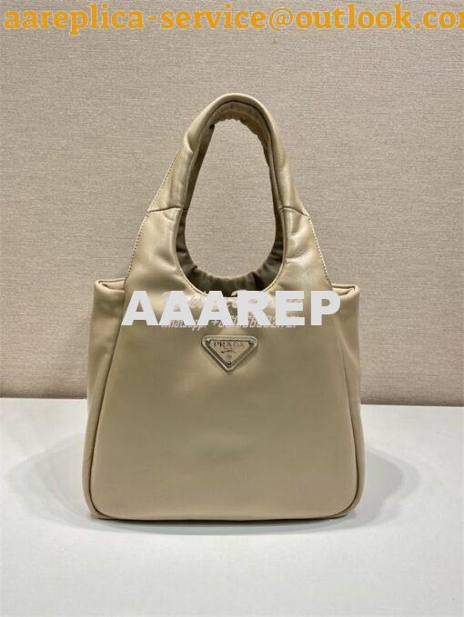 Replica Prada Medium padded Prada Soft nappa beige leather bag 1BG413 2