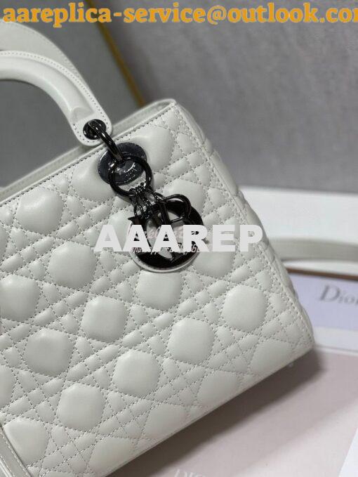 Replica Dior Medium Lady Dior Latte Lambskin Cannage with Ruthenium-Fi 5