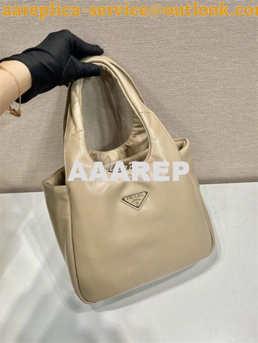 Replica Prada Medium padded Prada Soft nappa beige leather bag 1BG413 3