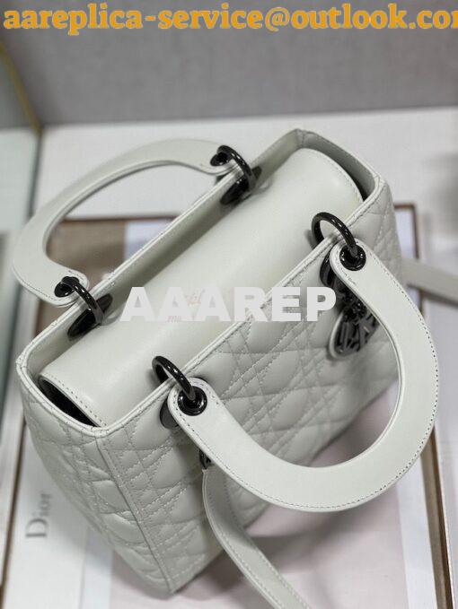 Replica Dior Medium Lady Dior Latte Lambskin Cannage with Ruthenium-Fi 6