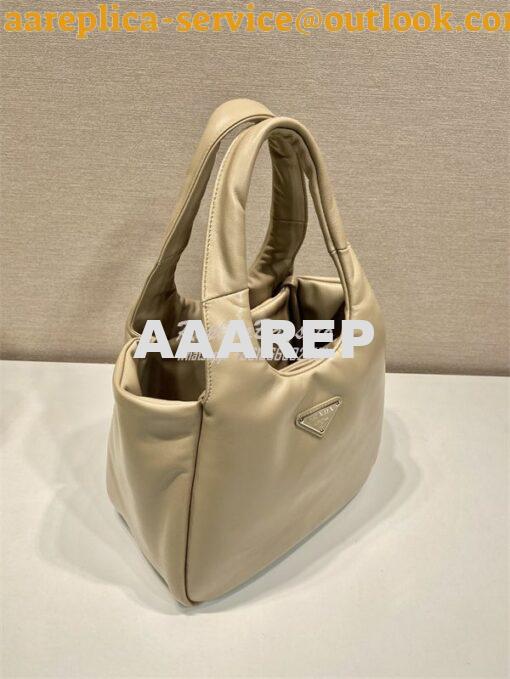 Replica Prada Medium padded Prada Soft nappa beige leather bag 1BG413 4