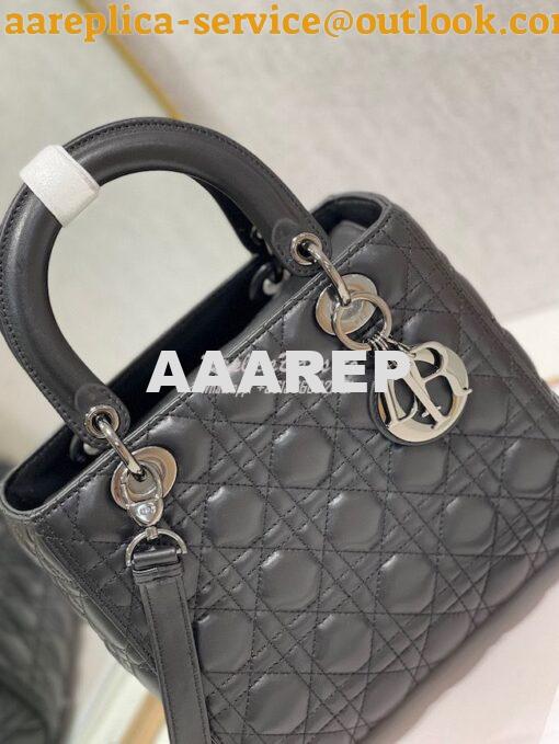 Replica Dior Medium Lady Dior Black Lambskin Cannage with Ruthenium-Fi 4