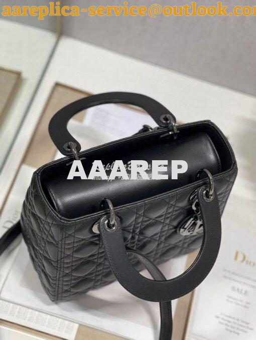 Replica Dior Medium Lady Dior Black Lambskin Cannage with Ruthenium-Fi 5