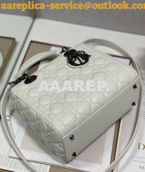 Replica Dior Medium Lady Dior Latte Lambskin Cannage with Ruthenium-Fi 10