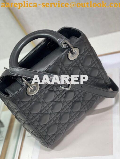 Replica Dior Medium Lady Dior Black Lambskin Cannage with Ruthenium-Fi 7