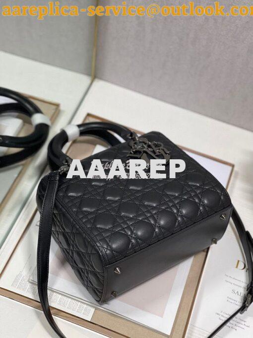 Replica Dior Medium Lady Dior Black Lambskin Cannage with Ruthenium-Fi 9