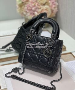 Replica Dior Quilted Black Lambskin Leather Mini Lady Dior Bag with Ru 2