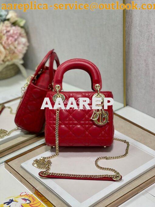 Replica Dior Quilted Cherry Red Lambskin Leather Mini Lady Dior Bag