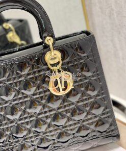 Replica Dior Large Flap Cover Lady Dior Bag in Black Patent Cannage Ca 2