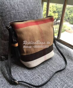 Replica Burberry  The Small Ashby in Canvas Check and Black Leather 39 2