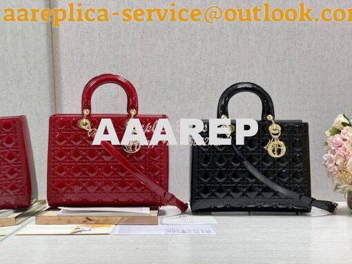 Replica Dior Large Flap Cover Lady Dior Bag in Cherry Red Patent Canna