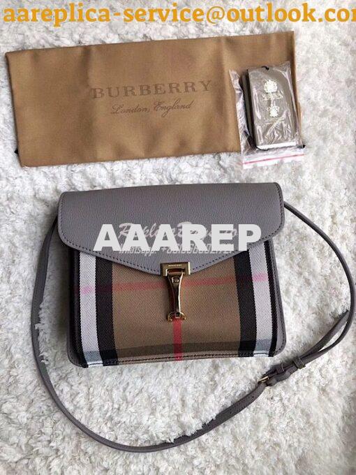 Replica Burberry Small Leather and House Check Crossbody Bag Grey 2