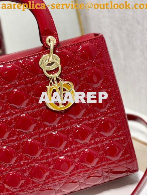 Replica Dior Large Flap Cover Lady Dior Bag in Cherry Red Patent Canna 3