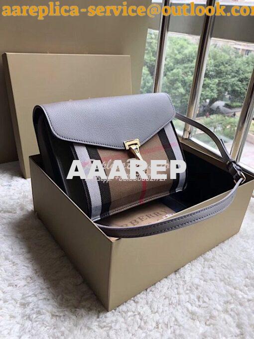 Replica Burberry Small Leather and House Check Crossbody Bag Grey 3