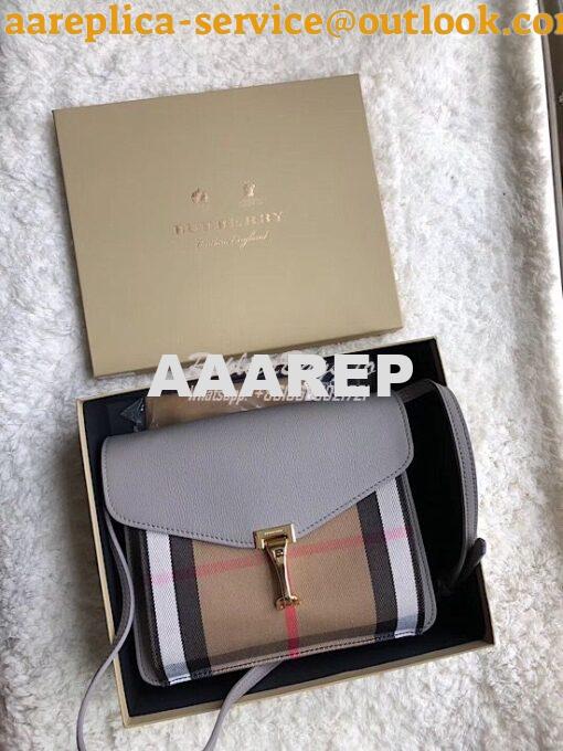 Replica Burberry Small Leather and House Check Crossbody Bag Grey 4