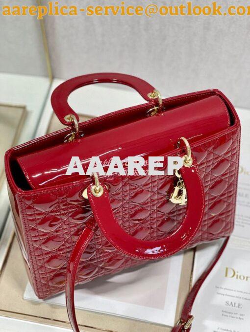 Replica Dior Large Flap Cover Lady Dior Bag in Cherry Red Patent Canna 5