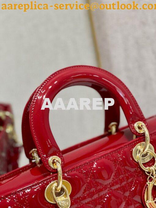 Replica Dior Large Flap Cover Lady Dior Bag in Cherry Red Patent Canna 6