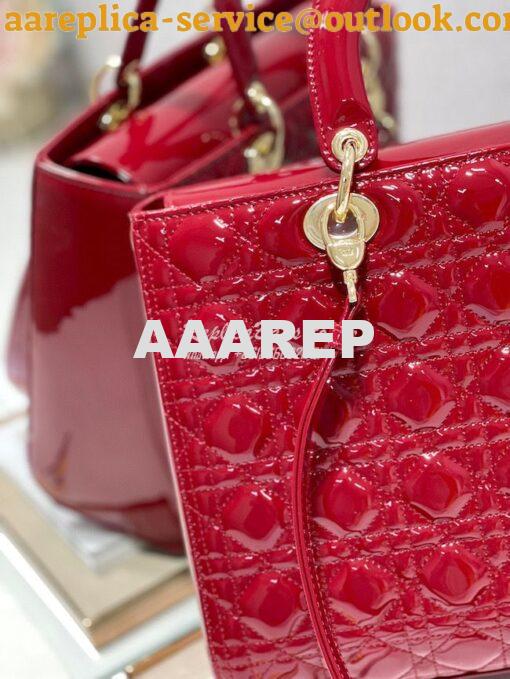 Replica Dior Large Flap Cover Lady Dior Bag in Cherry Red Patent Canna 7