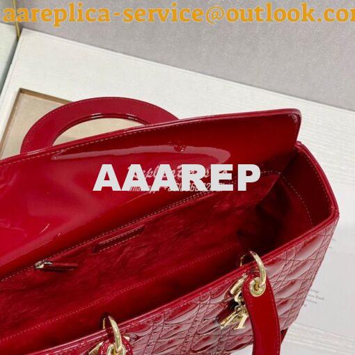 Replica Dior Large Flap Cover Lady Dior Bag in Cherry Red Patent Canna 9