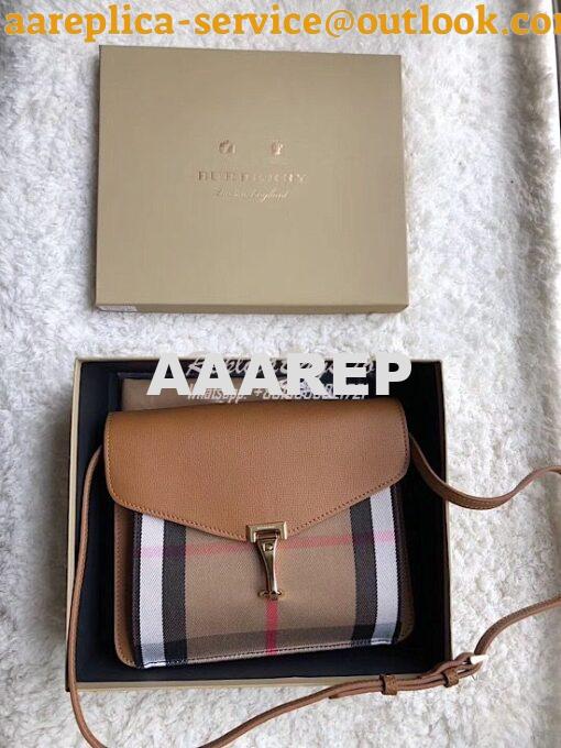 Replica Burberry Small Leather and House Check Crossbody Bag Tan 4