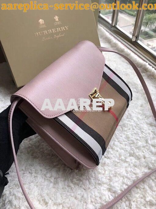 Replica Burberry Small Leather and House Check Crossbody Bag Pink 3