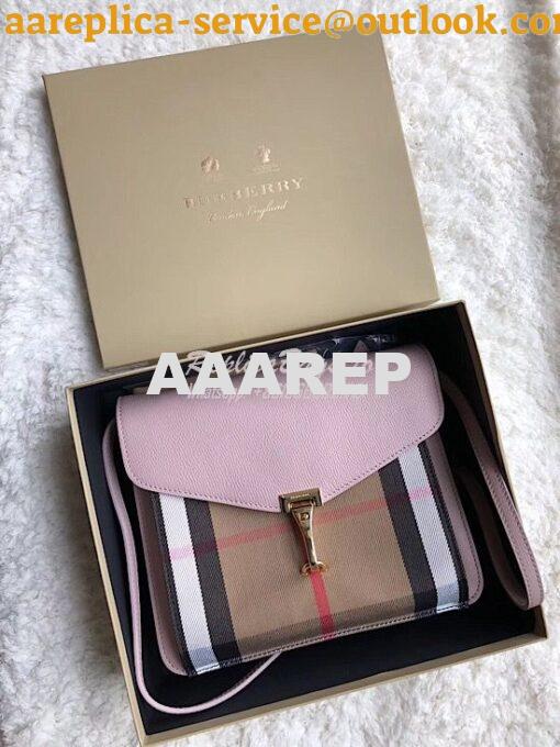 Replica Burberry Small Leather and House Check Crossbody Bag Pink 4