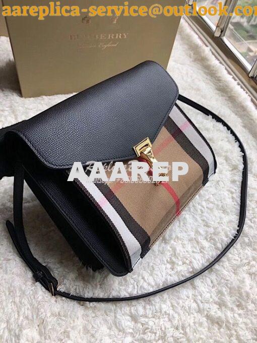 Replica Burberry Small Leather and House Check Crossbody Bag Black 3