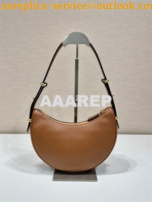 Replica Prada Cognac Leather Moon shoulder bag 1BC194 4