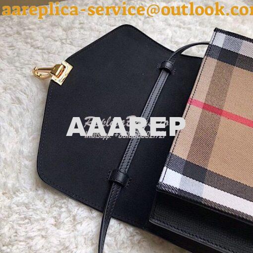 Replica Burberry Small Leather and House Check Crossbody Bag Black 7