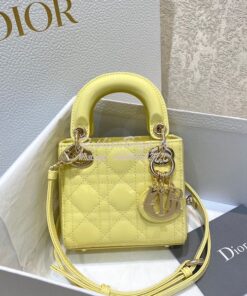 Replica Micro Lady Dior Bag Pale Yellow Patent Cannage Calfskin S0856