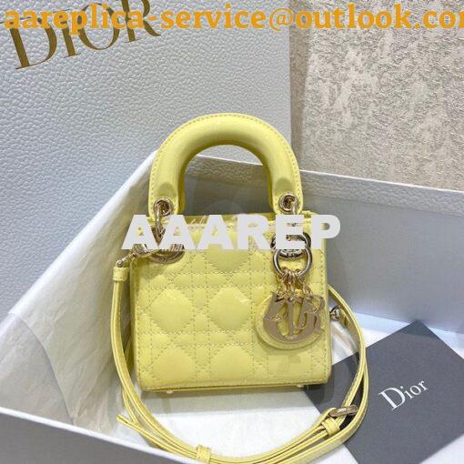 Replica Micro Lady Dior Bag Pale Yellow Patent Cannage Calfskin S0856