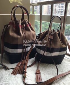 Replica Burberry Canvas Check and Leather Bucket Bag Black