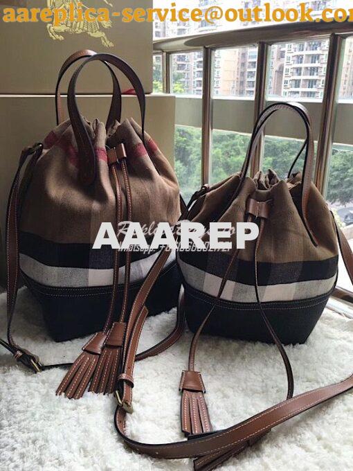 Replica Burberry Canvas Check and Leather Bucket Bag Black