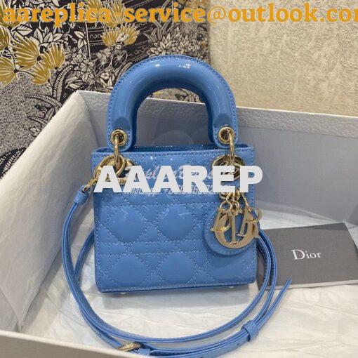 Replica Micro Lady Dior Bag Cornflower Blue Patent Cannage Calfskin S0