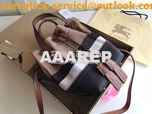 Replica Burberry Canvas Check and Leather Bucket Bag Black 3