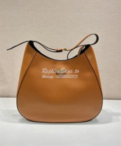 Replica Prada Large brown leather shoulder bag with topstitching 1BC18