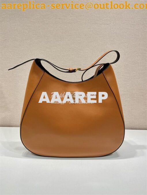 Replica Prada Large brown leather shoulder bag with topstitching 1BC18