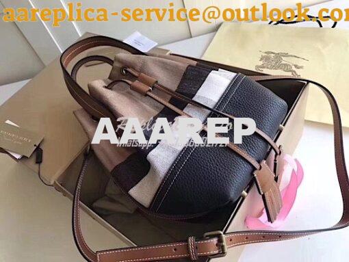 Replica Burberry Canvas Check and Leather Bucket Bag Black 4