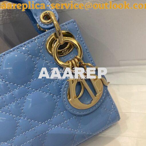 Replica Micro Lady Dior Bag Cornflower Blue Patent Cannage Calfskin S0 2