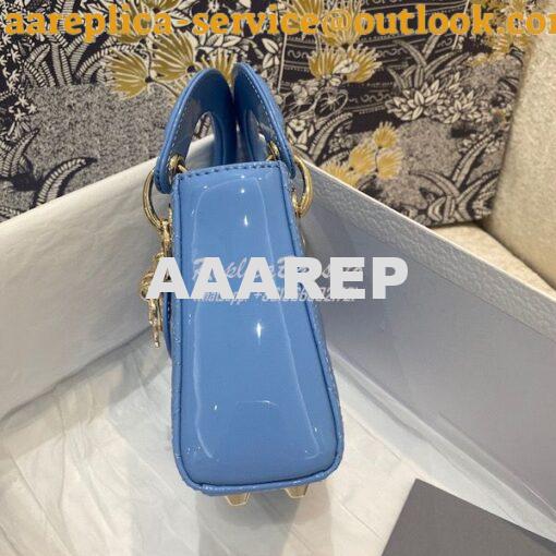 Replica Micro Lady Dior Bag Cornflower Blue Patent Cannage Calfskin S0 4