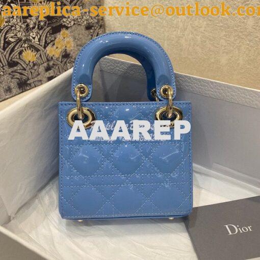 Replica Micro Lady Dior Bag Cornflower Blue Patent Cannage Calfskin S0 5