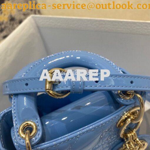 Replica Micro Lady Dior Bag Cornflower Blue Patent Cannage Calfskin S0 6