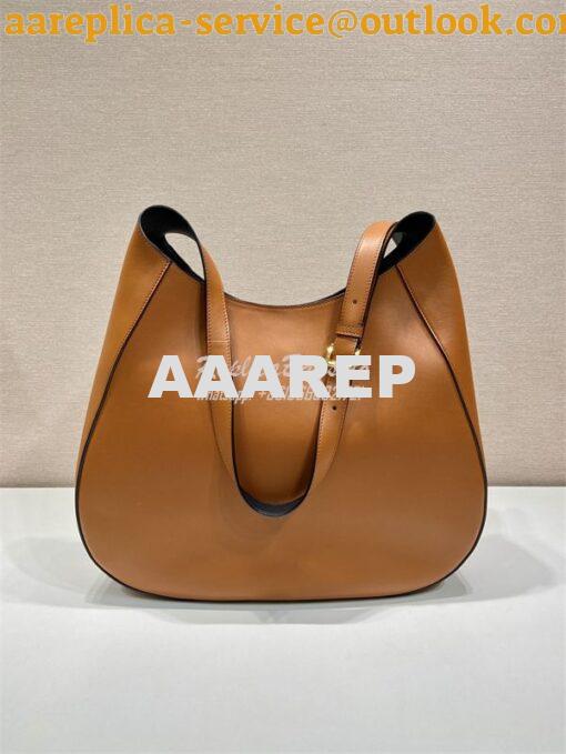 Replica Prada Large brown leather shoulder bag with topstitching 1BC18 4