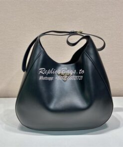 Replica Prada Large Black leather shoulder bag with topstitching 1BC18